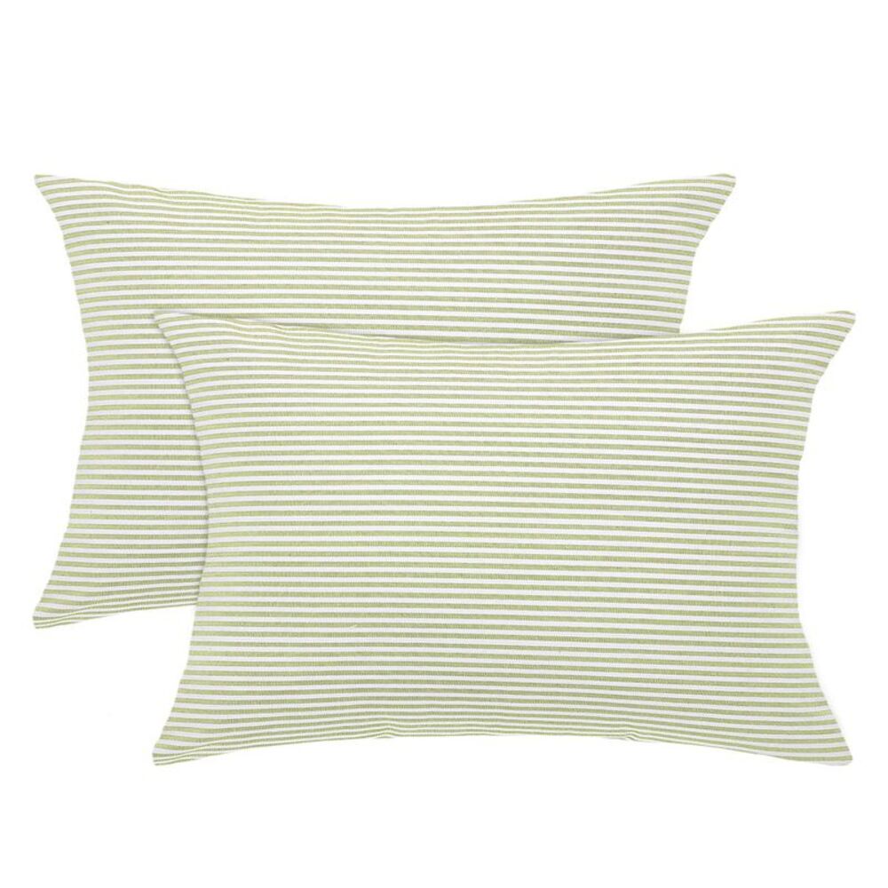 2pcs Striped Lumbar Throw Pillow Cover Decorative Cushion Covers Green and White